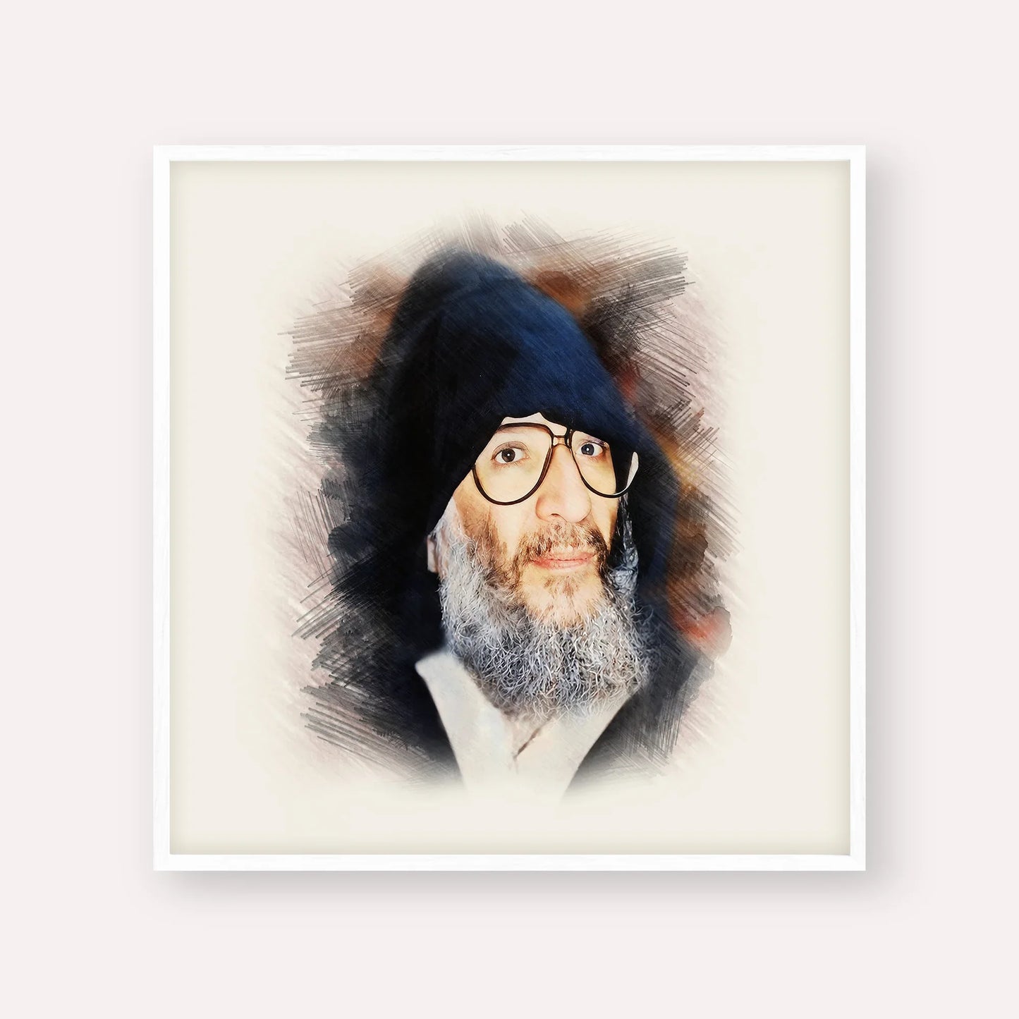Rabbi Elazar Abuhatzeira (Baba Elazar) – White Frame Square | Jewish Wall Art, Gedolim Pictures