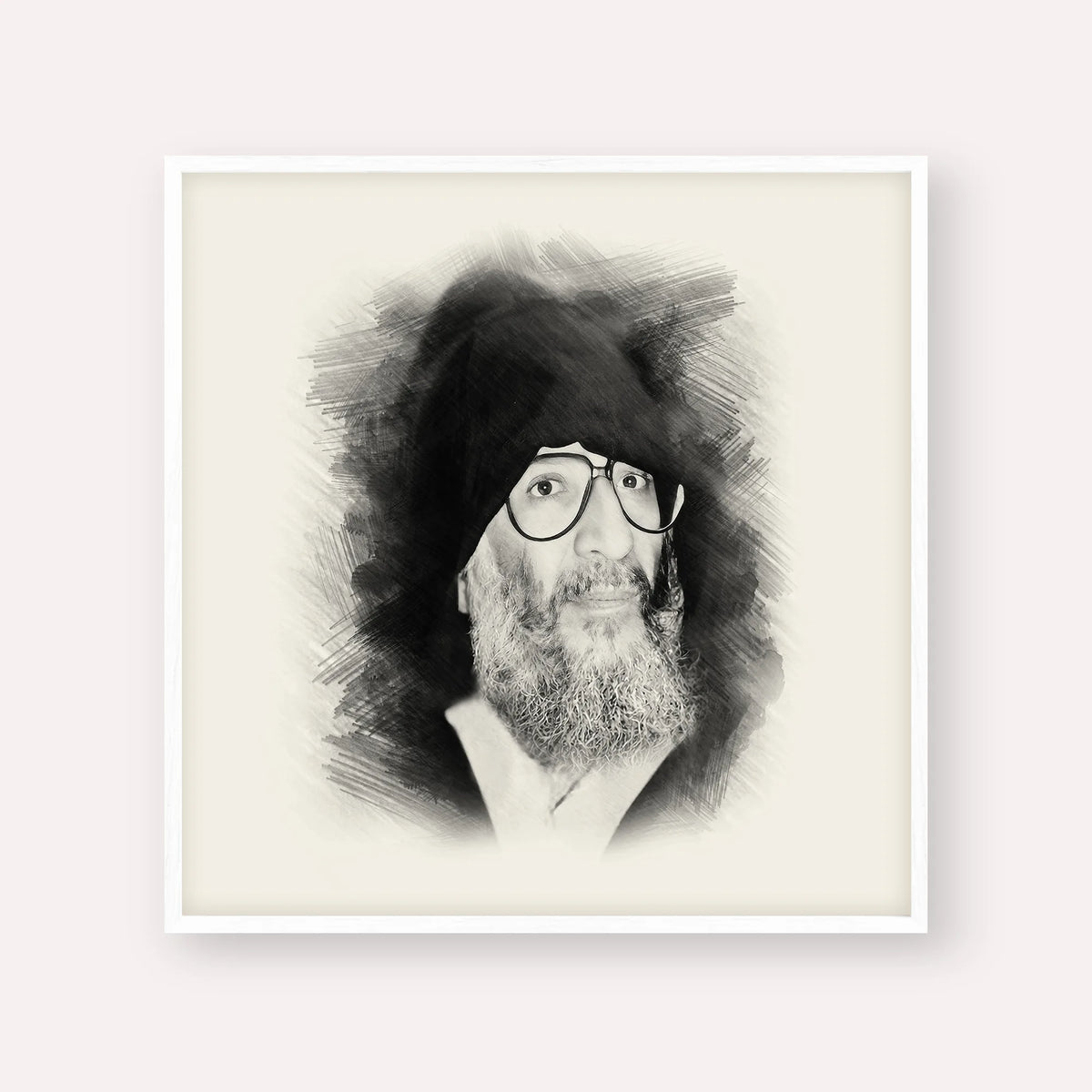 Rabbi Elazar Abuhatzeira (Baba Elazar) – Black & White – White Frame Square | Jewish Wall Art, Gedolim Pictures