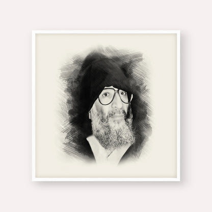 Rabbi Elazar Abuhatzeira (Baba Elazar) – Black & White – White Frame Square | Jewish Wall Art, Gedolim Pictures