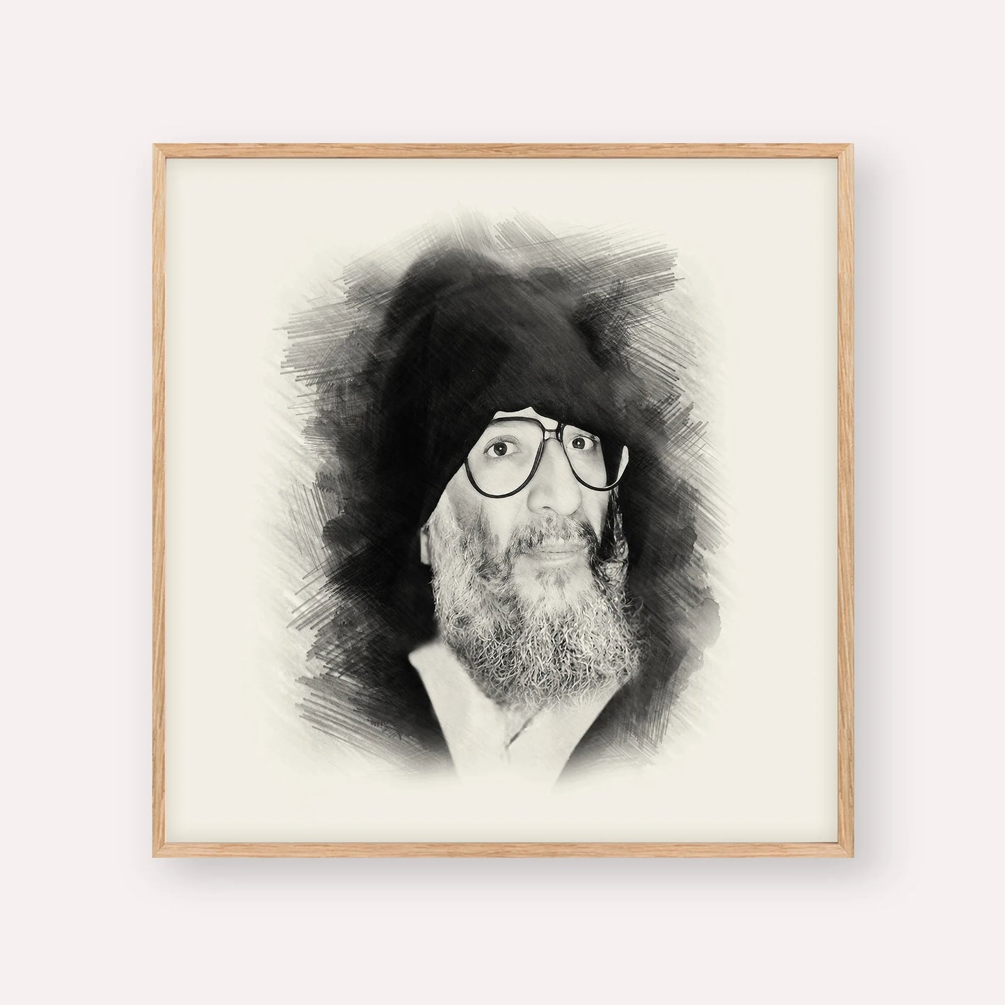 Rabbi Elazar Abuhatzeira (Baba Elazar) – Black & White – Wood Frame Square | Jewish Wall Art, Gedolim Pictures