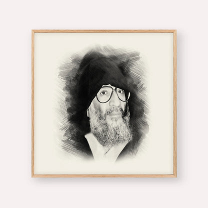 Rabbi Elazar Abuhatzeira (Baba Elazar) – Black & White – Wood Frame Square | Jewish Wall Art, Gedolim Pictures