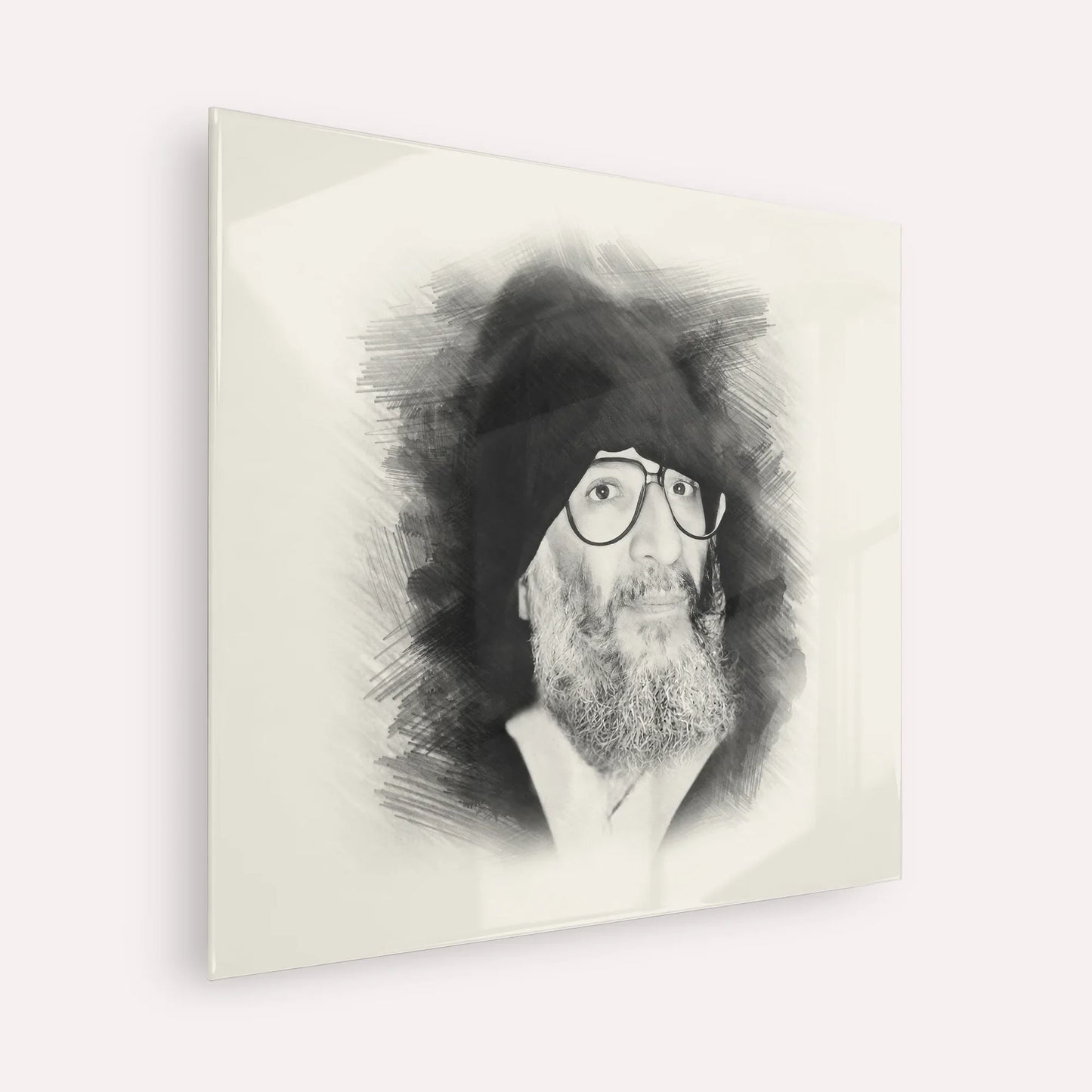Rabbi Elazar Abuhatzeira (Baba Elazar) – Black & White – Acrylic Glass Square | Jewish Wall Art, Gedolim Pictures
