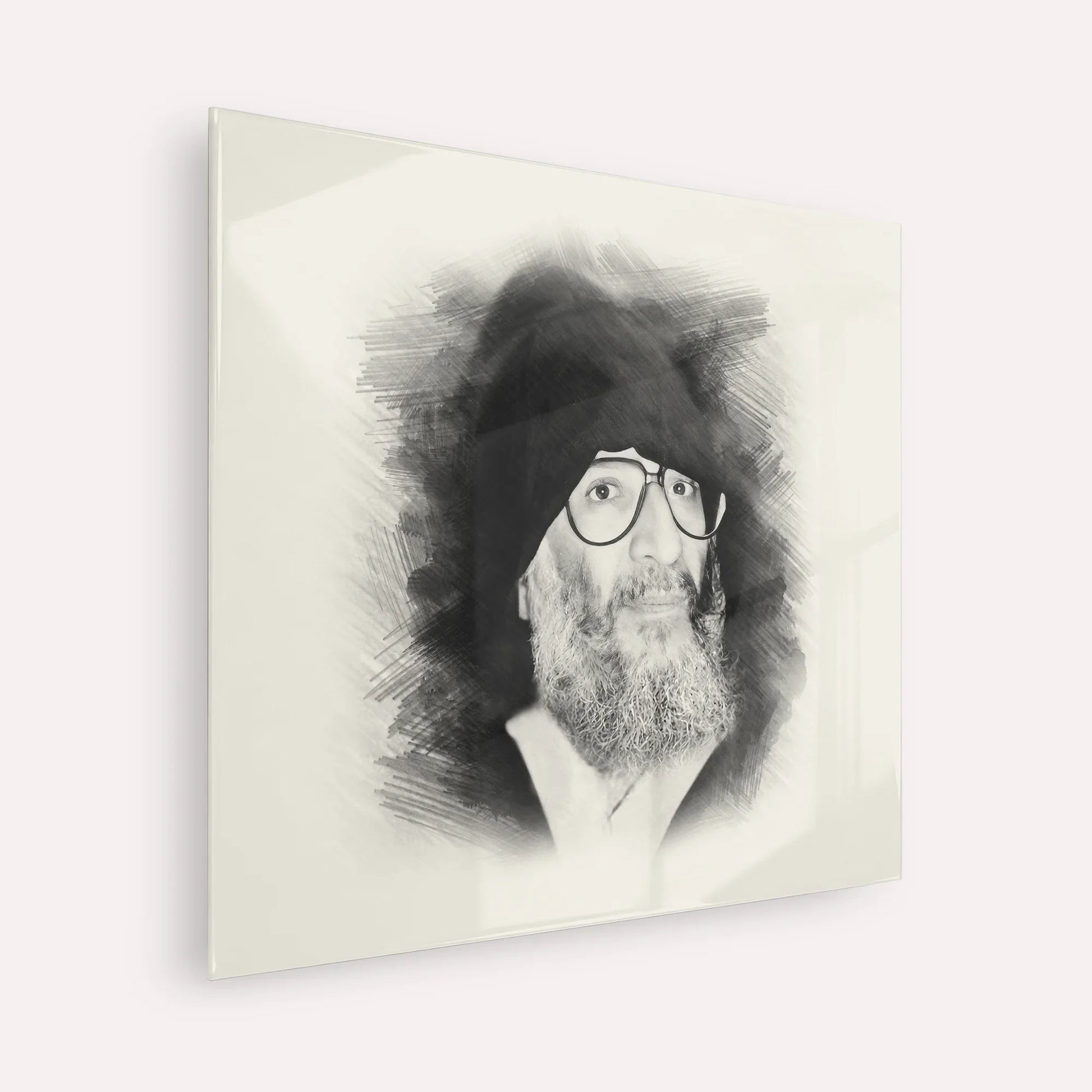 Rabbi Elazar Abuhatzeira (Baba Elazar) – Black & White – Acrylic Glass Square | Jewish Wall Art, Gedolim Pictures
