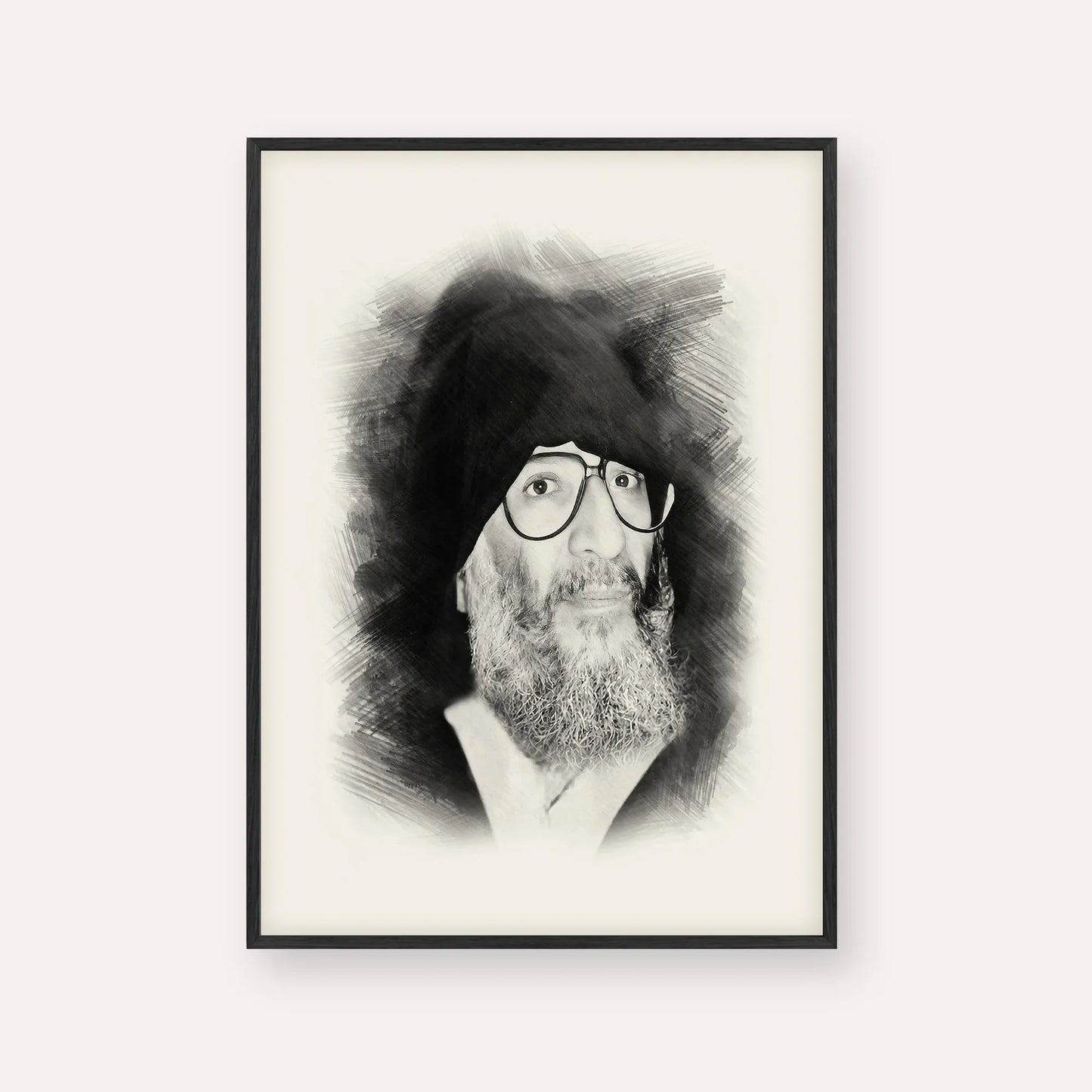 Rabbi Elazar Abuhatzeira (Baba Elazar) – Black & White – Black Frame Vertical | Jewish Wall Art, Gedolim Pictures