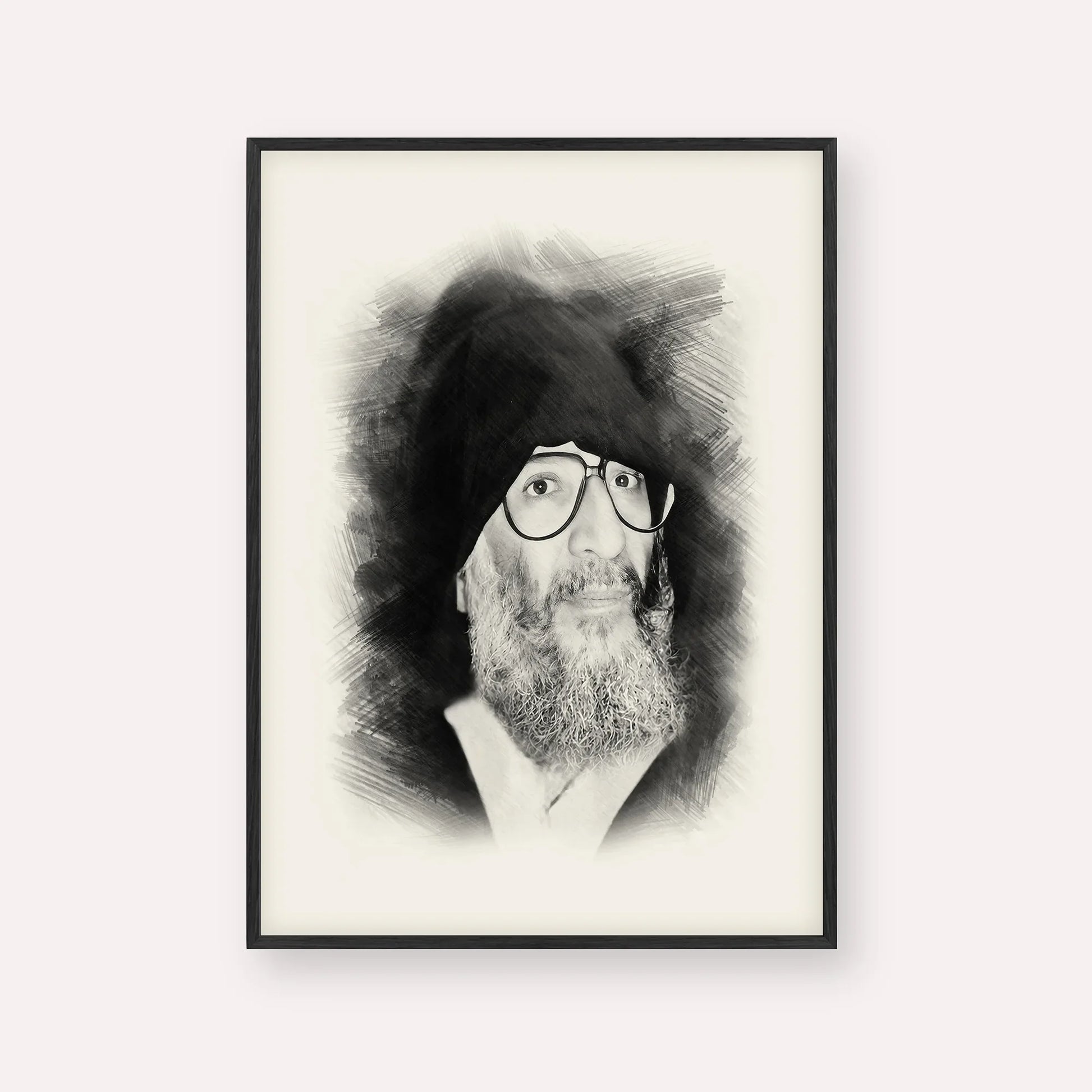Rabbi Elazar Abuhatzeira (Baba Elazar) – Black & White – Black Frame Vertical | Jewish Wall Art, Gedolim Pictures