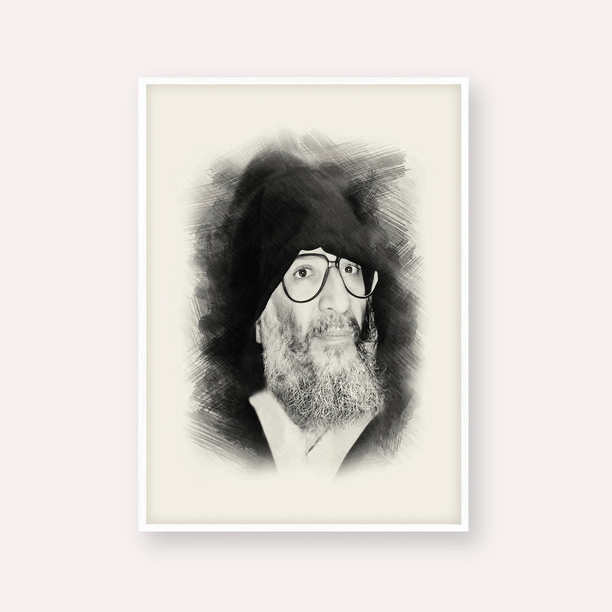 Rabbi Elazar Abuhatzeira (Baba Elazar) – Black & White – White Frame Vertical | Jewish Wall Art, Gedolim Pictures