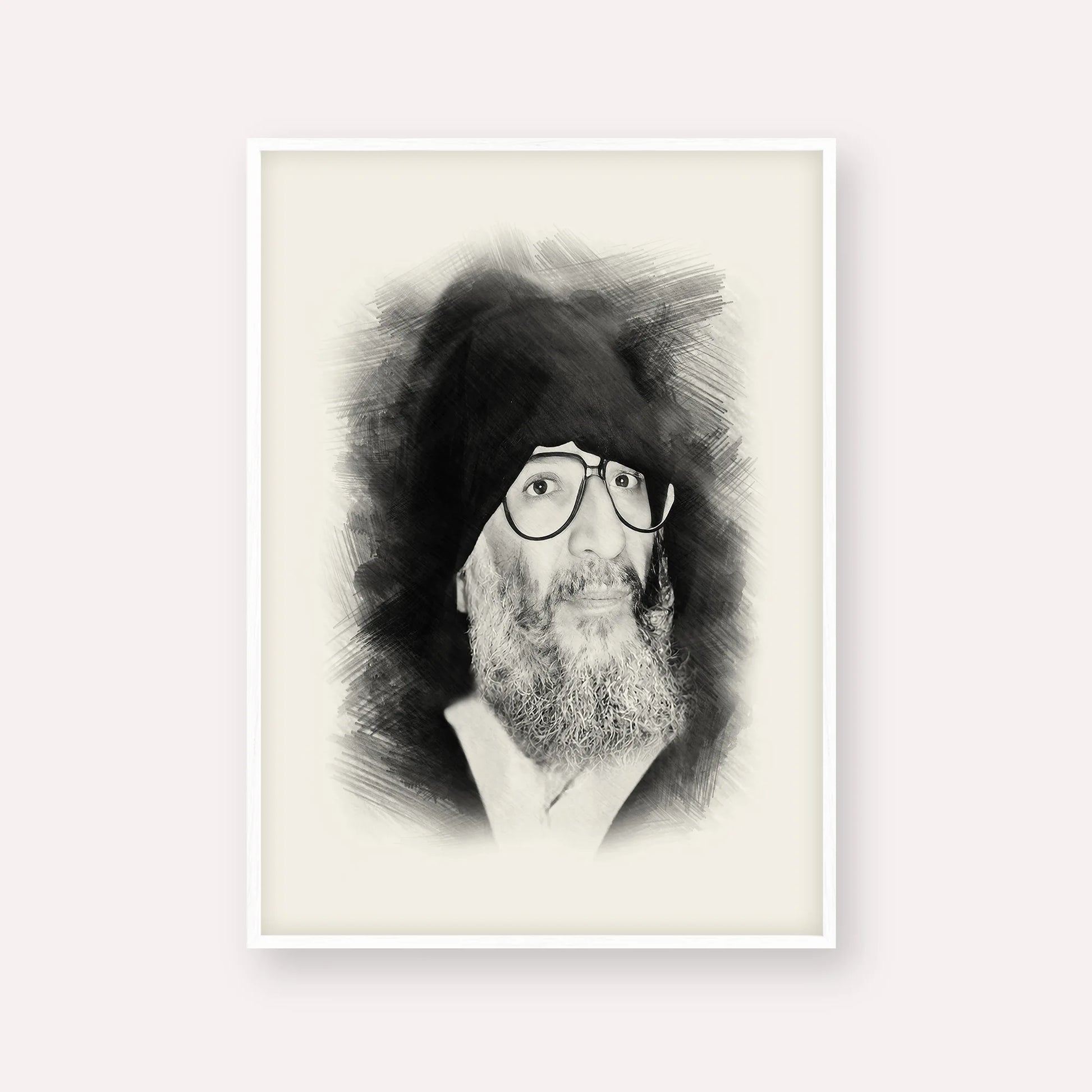 Rabbi Elazar Abuhatzeira (Baba Elazar) – Black & White – White Frame Vertical | Jewish Wall Art, Gedolim Pictures