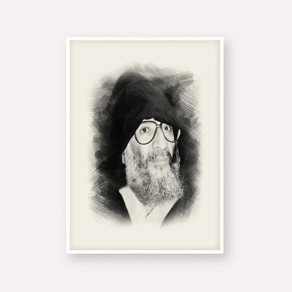 Rabbi Elazar Abuhatzeira (Baba Elazar) – Black & White – White Frame Vertical | Jewish Wall Art, Gedolim Pictures