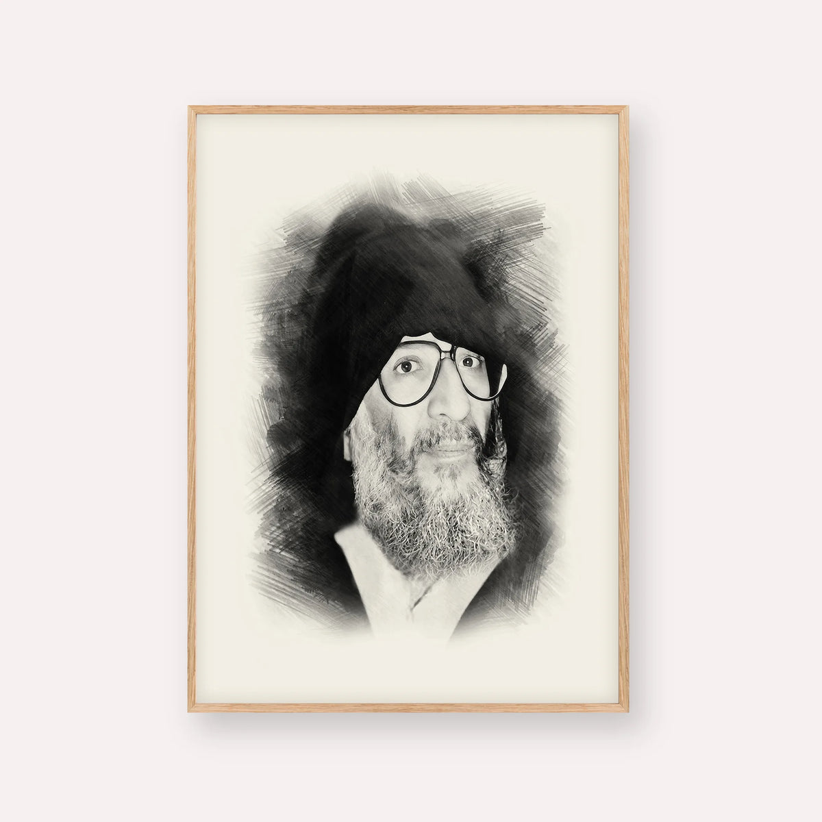 Rabbi Elazar Abuhatzeira (Baba Elazar) – Black & White – Wood Frame Vertical | Jewish Wall Art, Gedolim Pictures