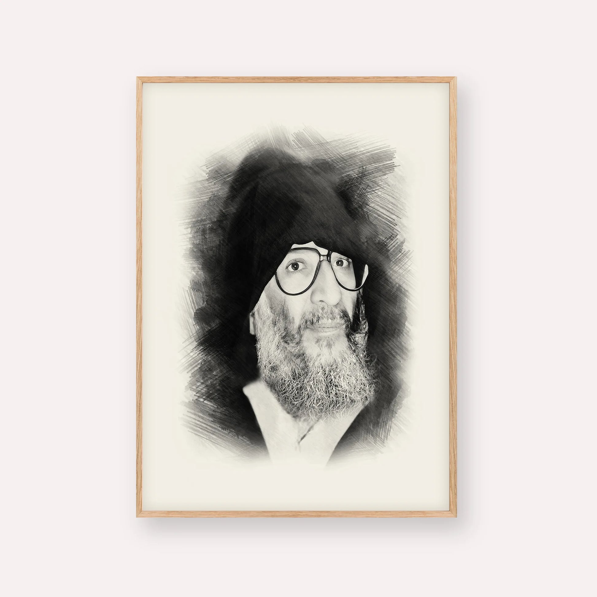 Rabbi Elazar Abuhatzeira (Baba Elazar) – Black & White – Wood Frame Vertical | Jewish Wall Art, Gedolim Pictures