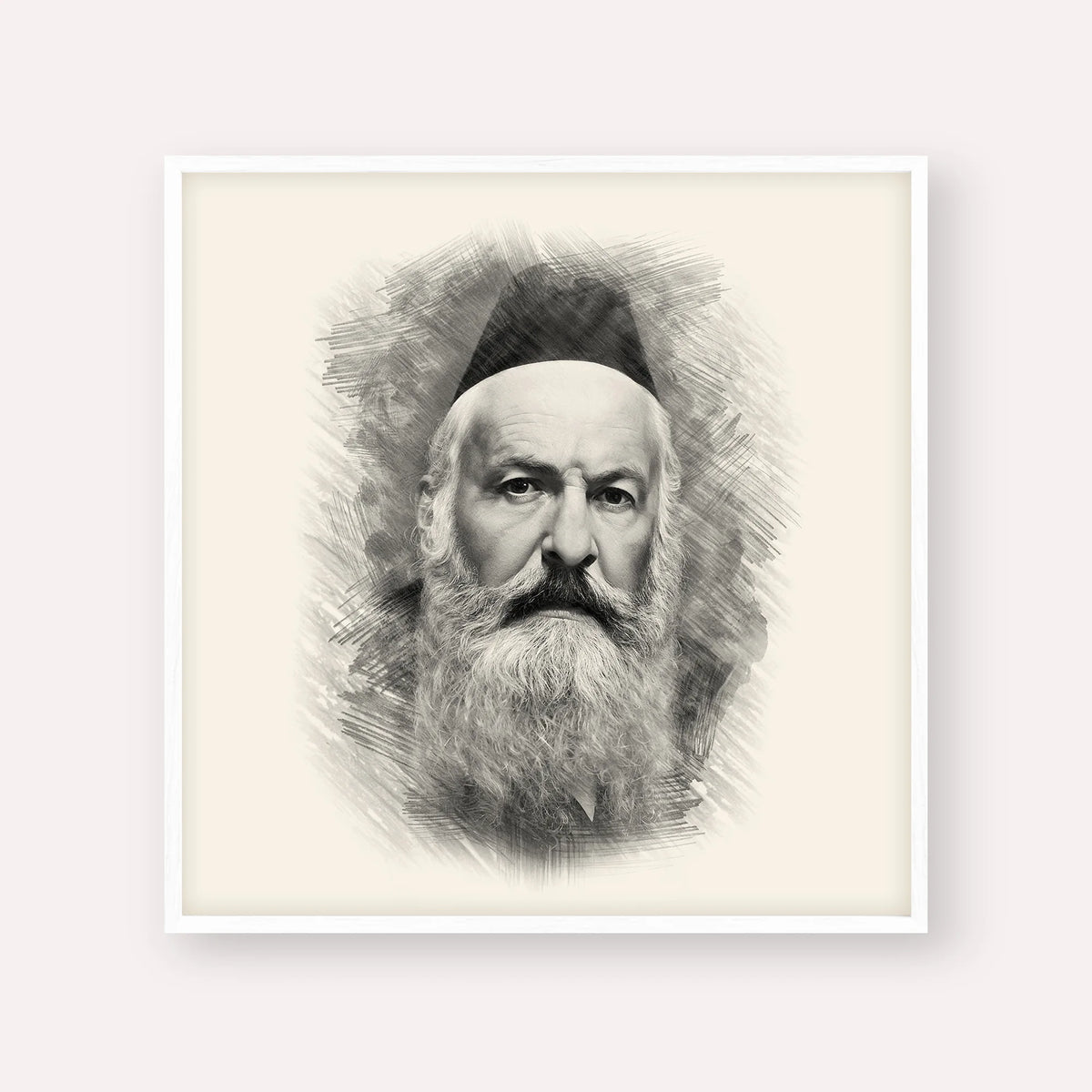 Rabbi Elchonon Wasserman – Black & White – White Frame Square | Jewish Wall Art, Gedolim Pictures