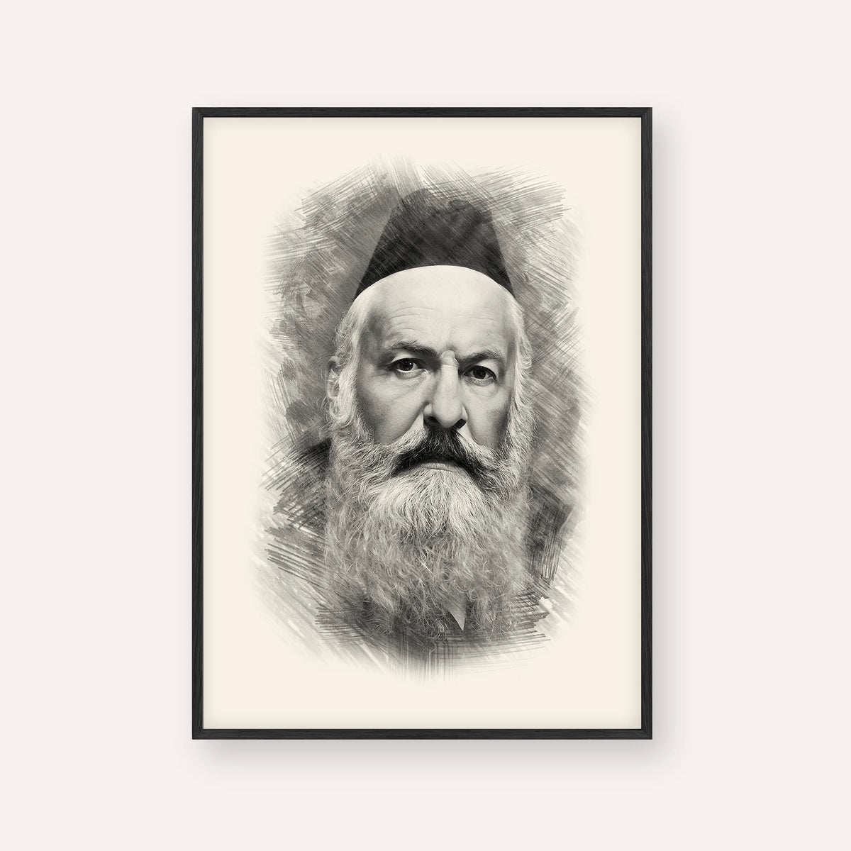 Rabbi Elchonon Wasserman – Black & White – Black Frame Vertical | Jewish Wall Art, Gedolim Pictures