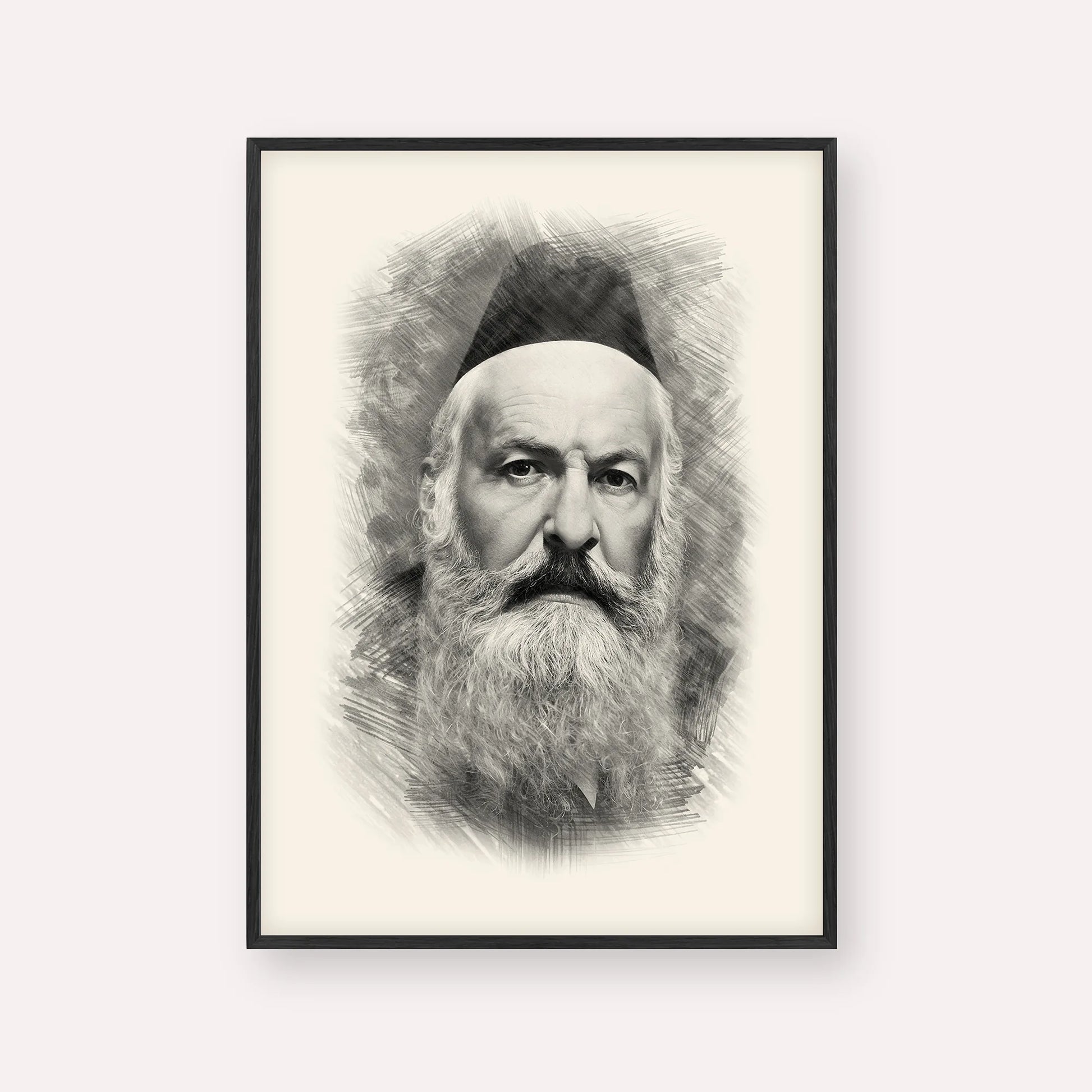 Rabbi Elchonon Wasserman – Black & White – Black Frame Vertical | Jewish Wall Art, Gedolim Pictures