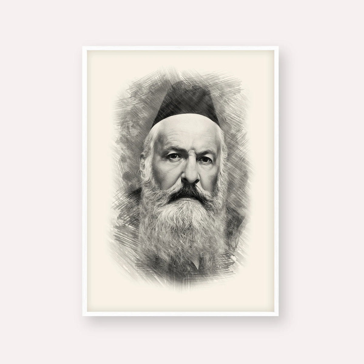 Rabbi Elchonon Wasserman – Black & White – White Frame Vertical | Jewish Wall Art, Gedolim Pictures