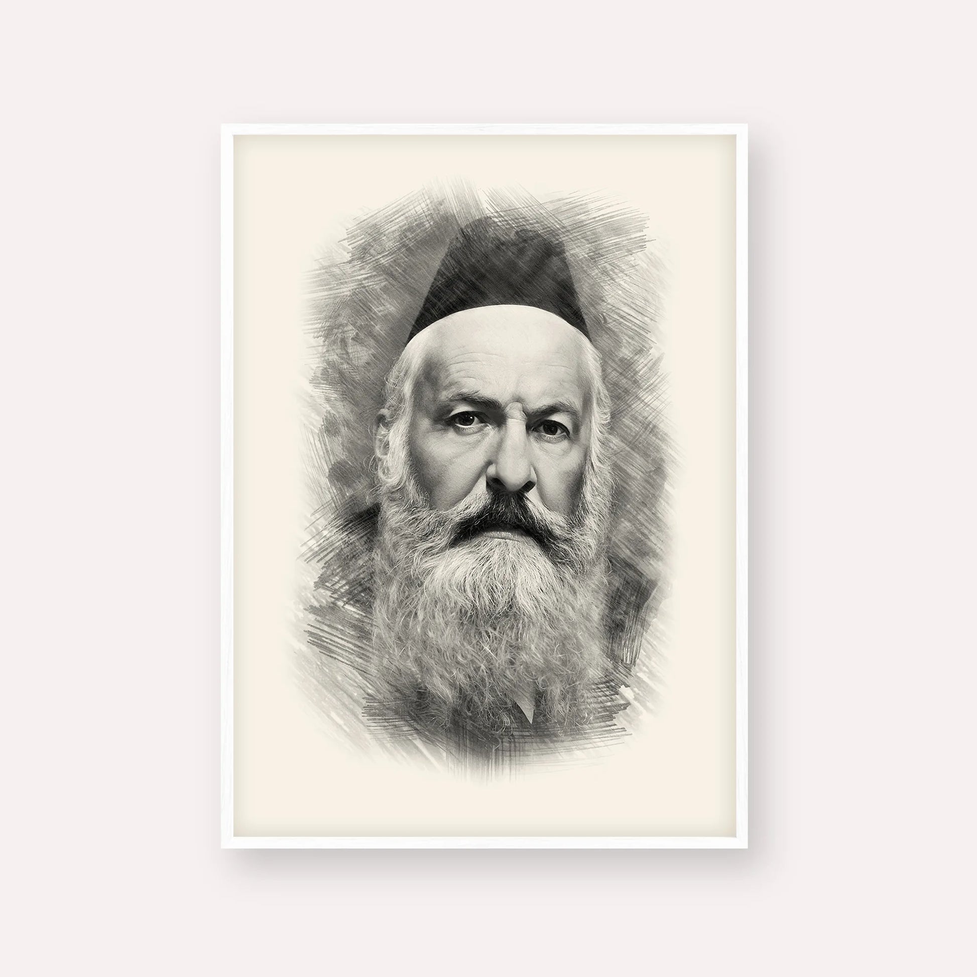 Rabbi Elchonon Wasserman – Black & White – White Frame Vertical | Jewish Wall Art, Gedolim Pictures