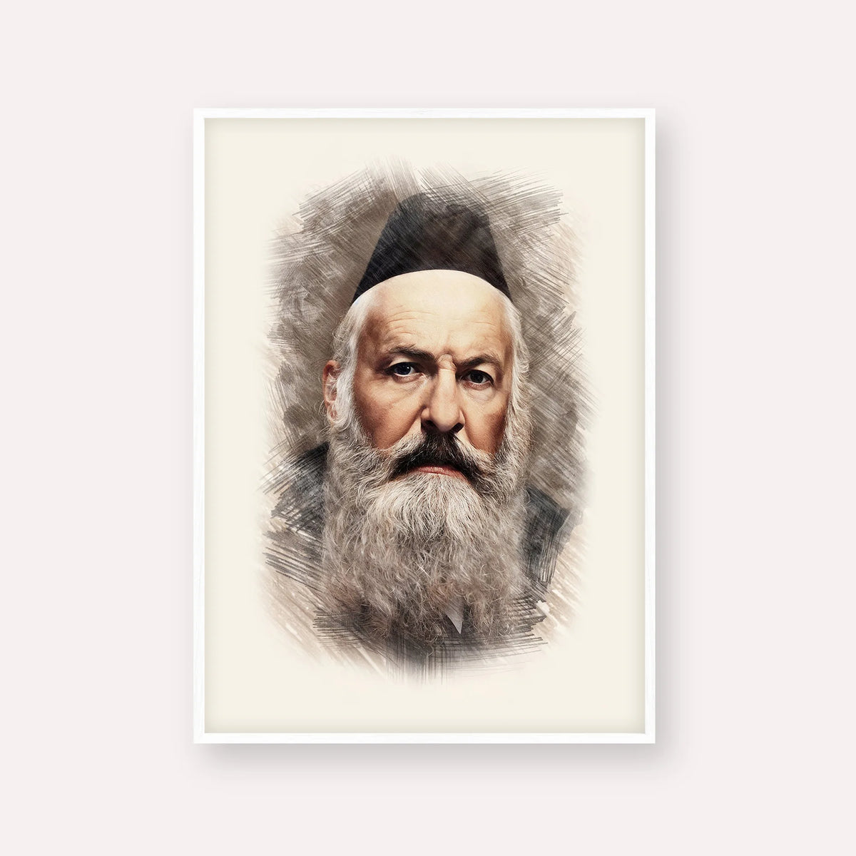 Rabbi Elchonon Wasserman – White Frame Vertical | Jewish Wall Art, Gedolim Pictures