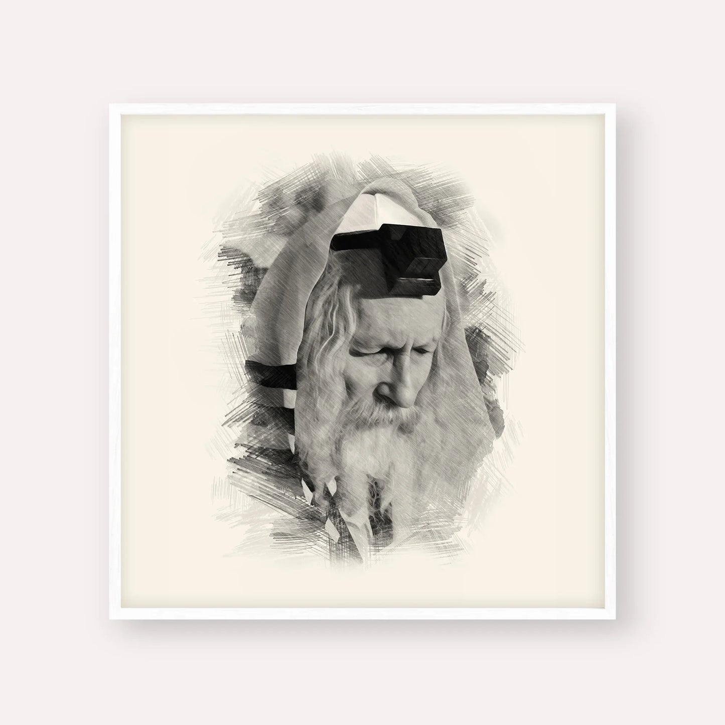 Rabbi Eliezer Berland – Black & White – White Frame Square | Jewish Wall Art, Gedolim Pictures