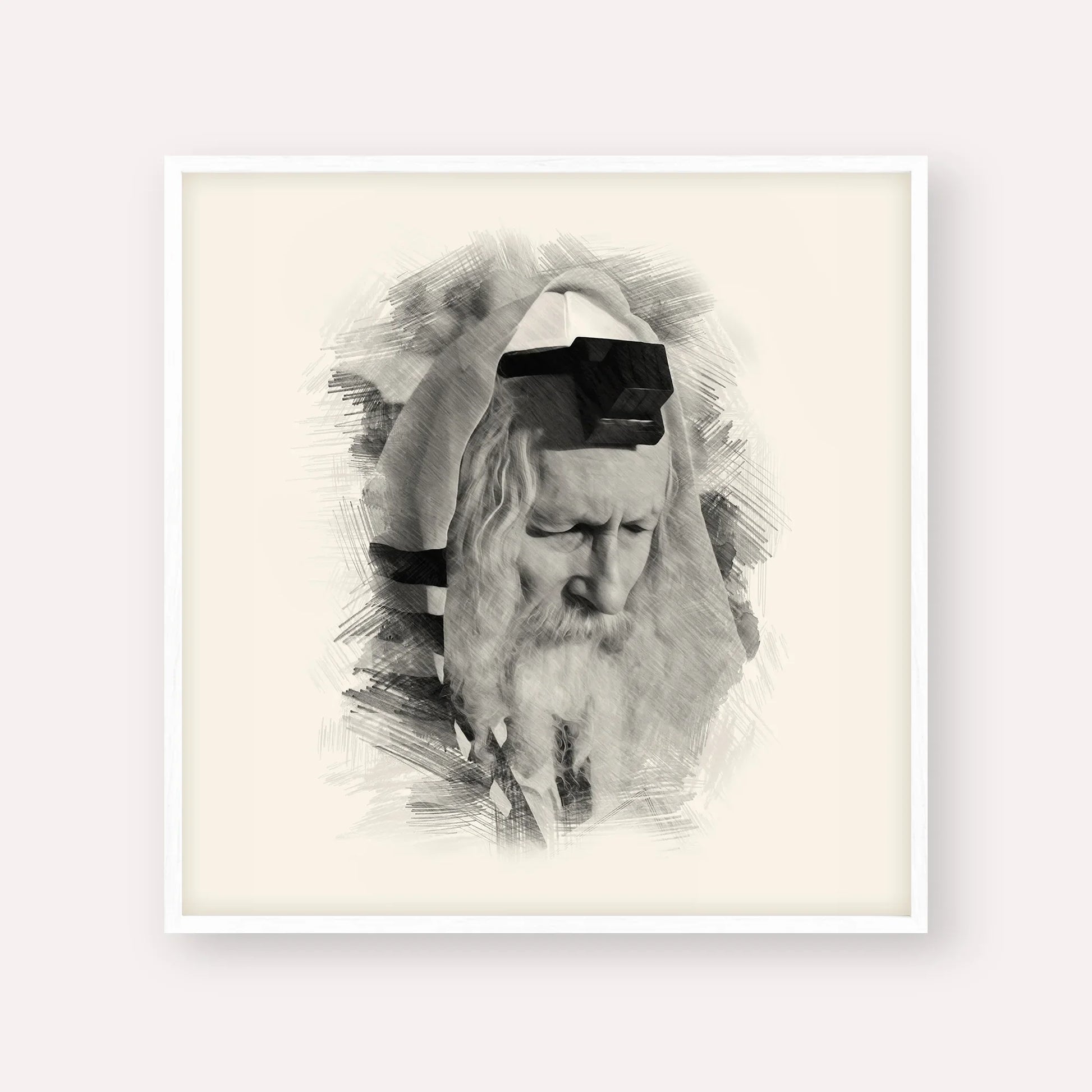 Rabbi Eliezer Berland – Black & White – White Frame Square | Jewish Wall Art, Gedolim Pictures
