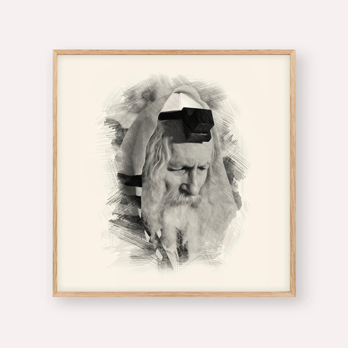 Rabbi Eliezer Berland – Black & White – Wood Frame Square | Jewish Wall Art, Gedolim Pictures