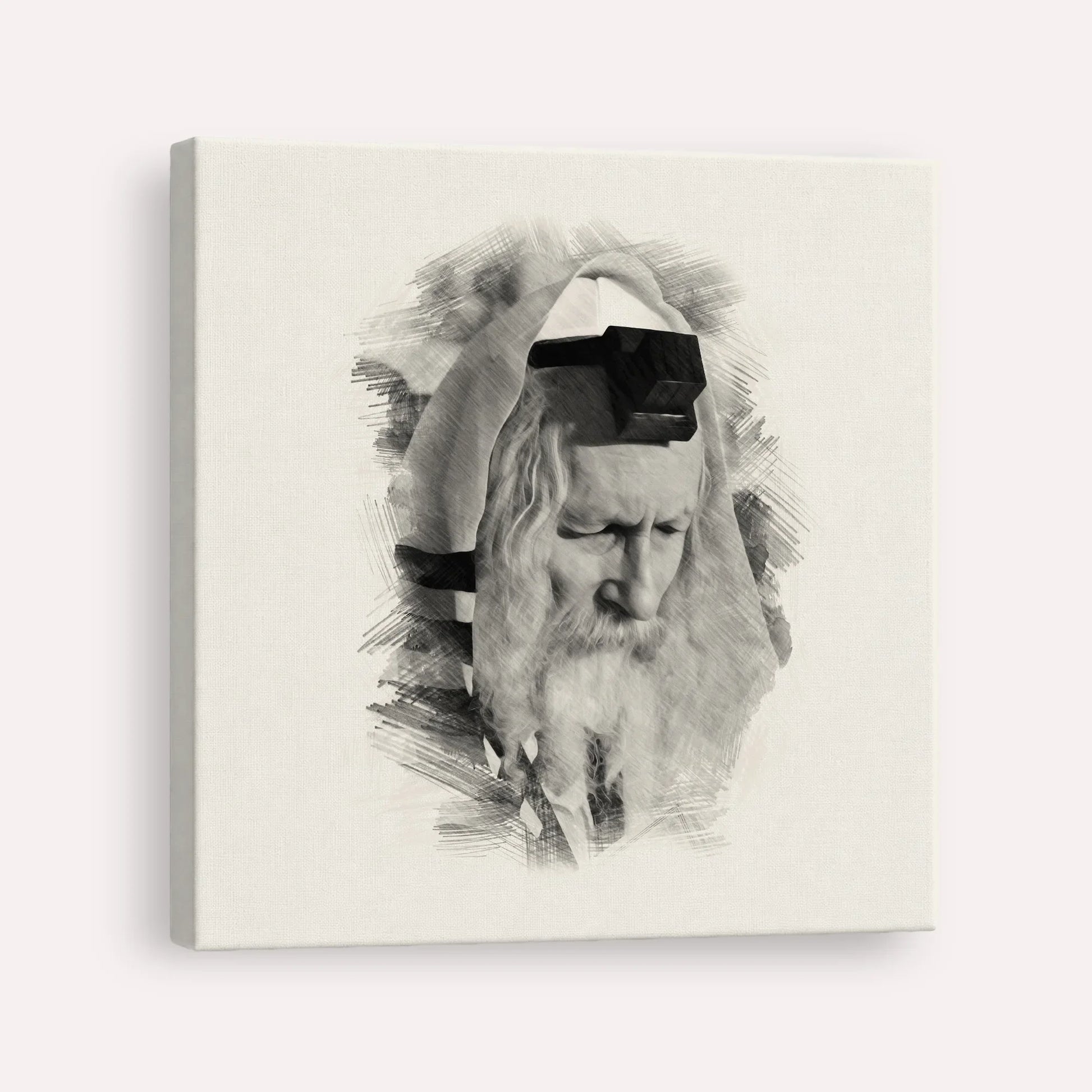 Rabbi Eliezer Berland – Black & White – Canvas Square | Jewish Wall Art, Gedolim Pictures