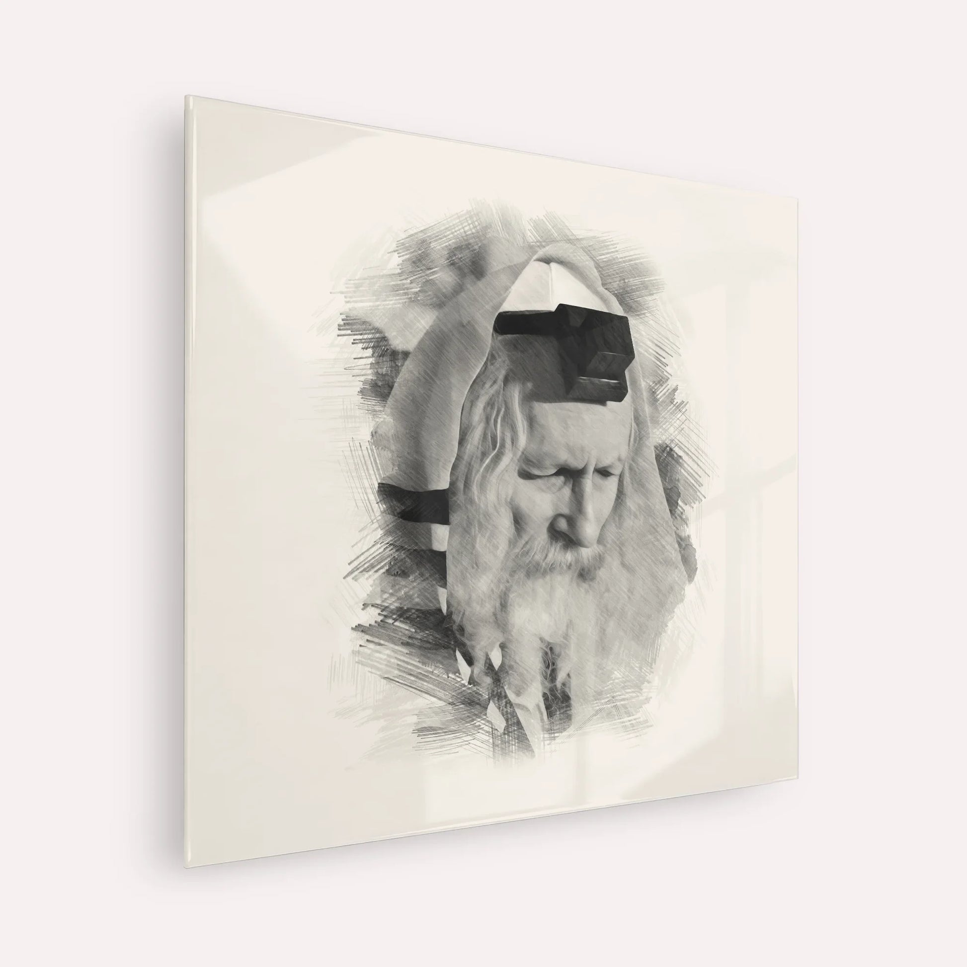 Rabbi Eliezer Berland – Black & White – Acrylic Glass Square | Jewish Wall Art, Gedolim Pictures