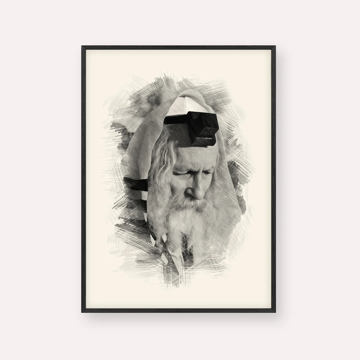 Rabbi Eliezer Berland – Black & White – Black Frame Vertical | Jewish Wall Art, Gedolim Pictures
