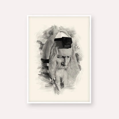 Rabbi Eliezer Berland – Black & White – White Frame Vertical | Jewish Wall Art, Gedolim Pictures