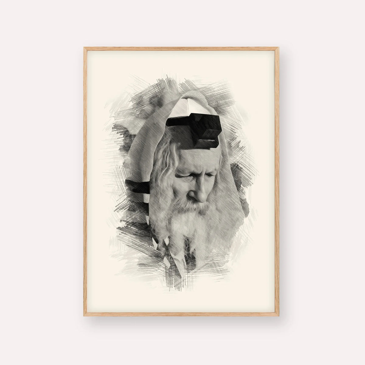 Rabbi Eliezer Berland – Black & White – Wood Frame Vertical | Jewish Wall Art, Gedolim Pictures