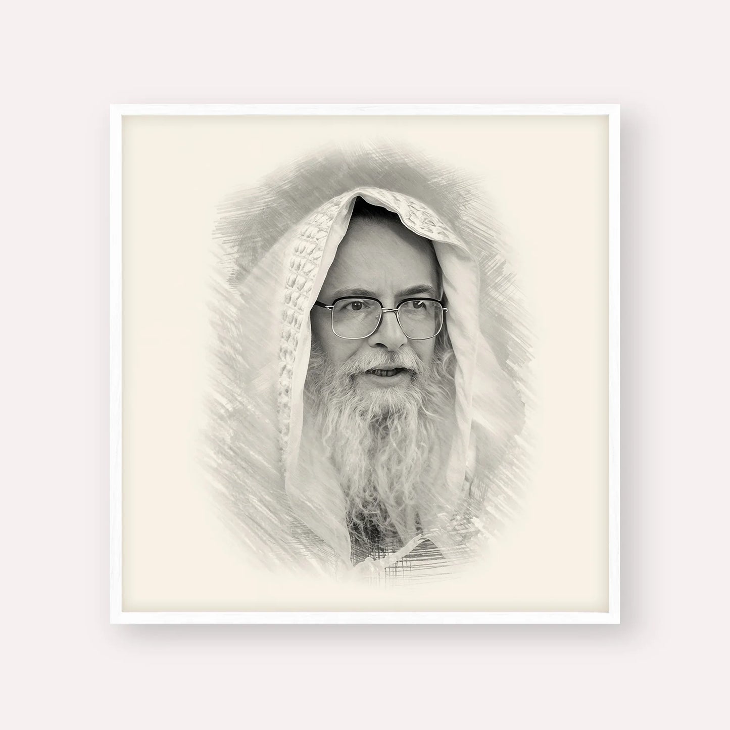 Rabbi Eliezer Shlomo Schick (Mohorosh) – Black & White – White Frame Square | Jewish Wall Art, Gedolim Pictures