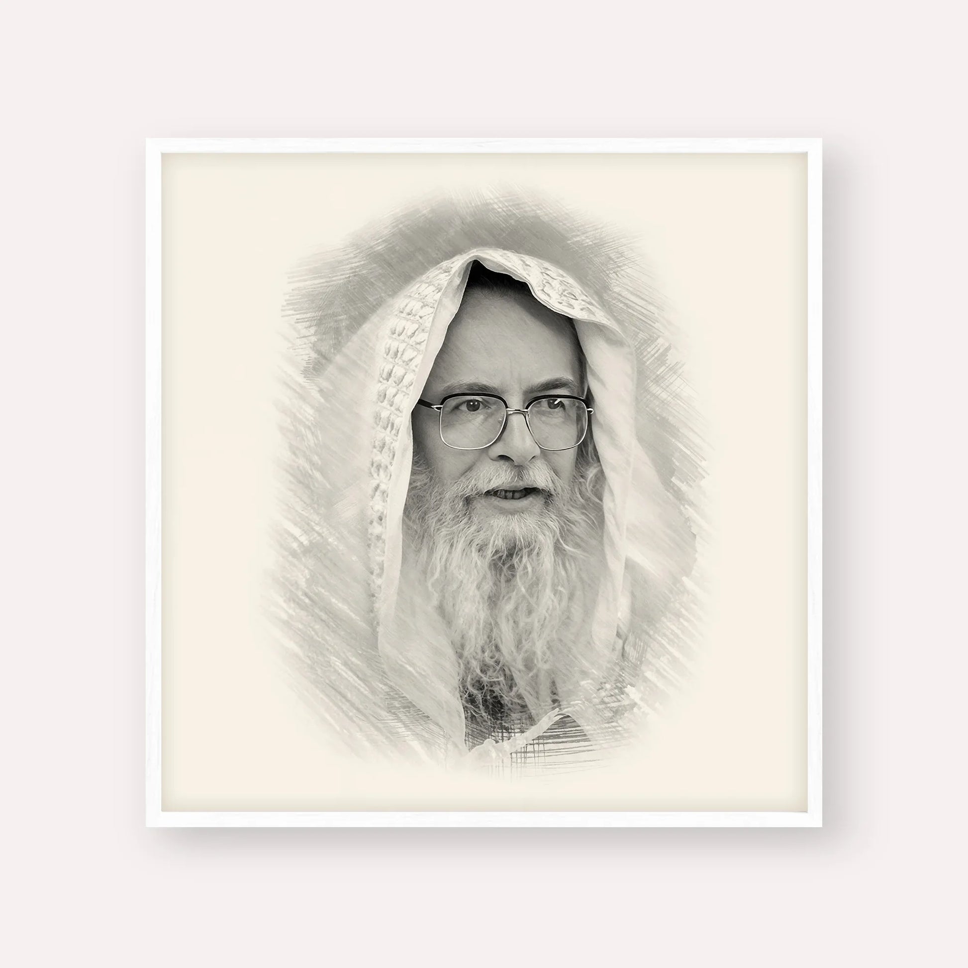 Rabbi Eliezer Shlomo Schick (Mohorosh) – Black & White – White Frame Square | Jewish Wall Art, Gedolim Pictures