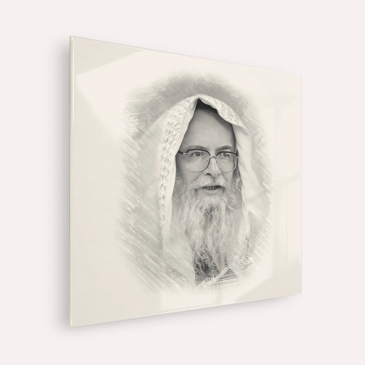 Rabbi Eliezer Shlomo Schick (Mohorosh) – Black & White – Acrylic Glass Square | Jewish Wall Art, Gedolim Pictures