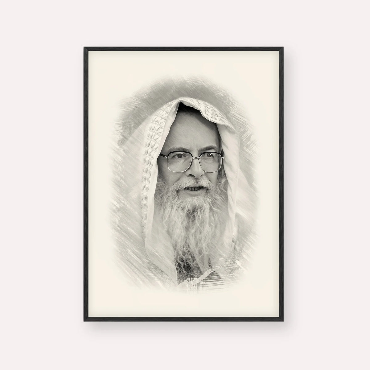 Rabbi Eliezer Shlomo Schick (Mohorosh) – Black & White – Black Frame Vertical | Jewish Wall Art, Gedolim Pictures