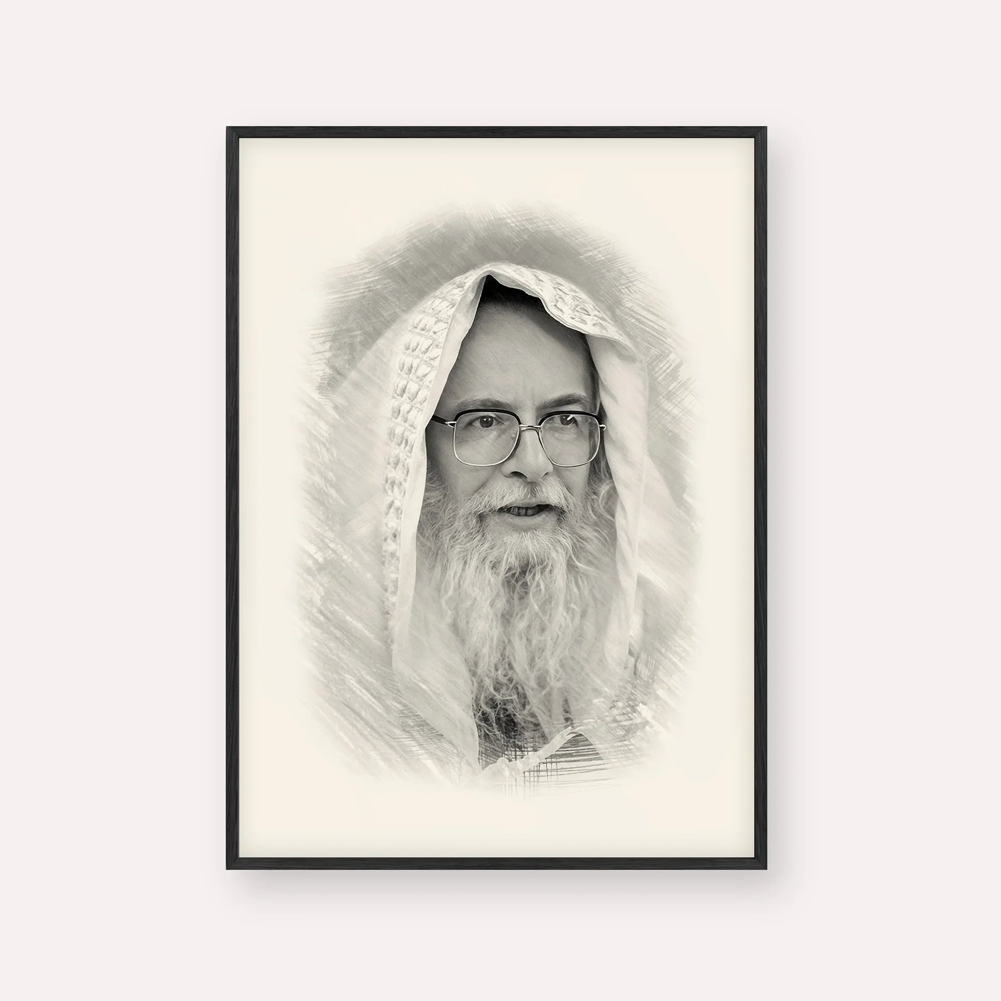 Rabbi Eliezer Shlomo Schick (Mohorosh) – Black & White – Black Frame Vertical | Jewish Wall Art, Gedolim Pictures