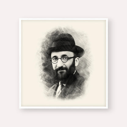 Rabbi Eliyahu Eliezer Dessler – Black & White – White Frame Square | Jewish Wall Art, Gedolim Pictures