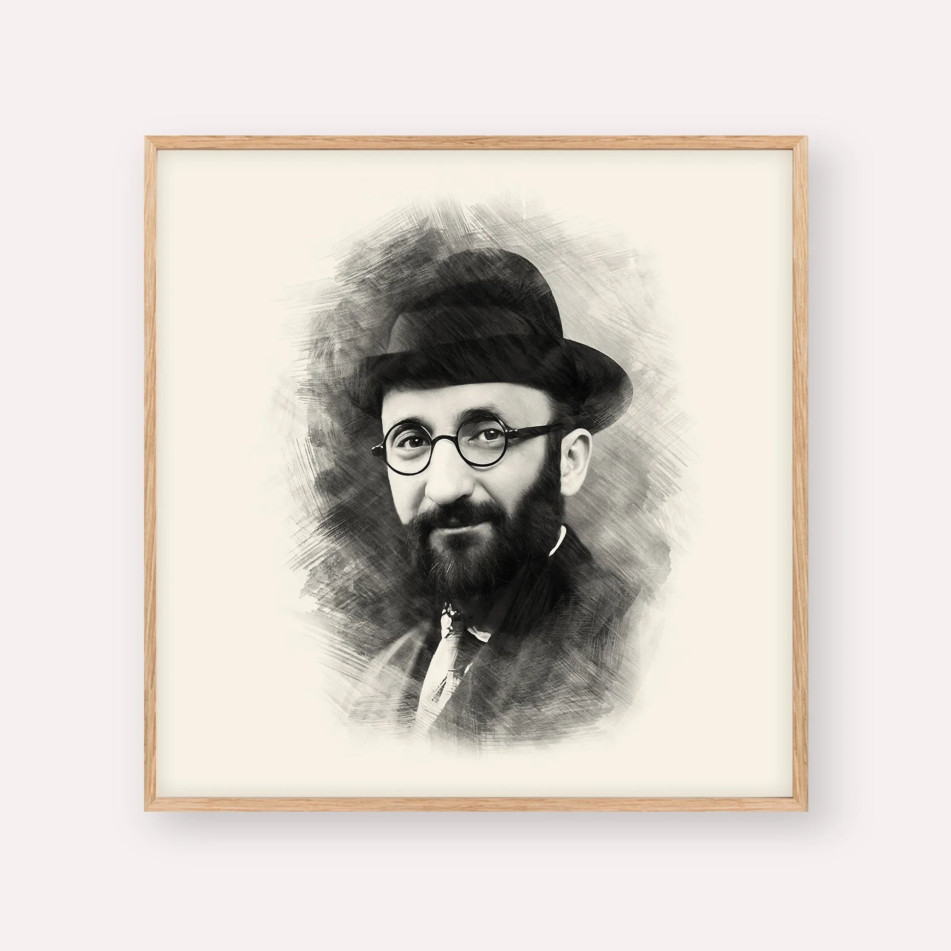 Rabbi Eliyahu Eliezer Dessler – Black & White – Wood Frame Square | Jewish Wall Art, Gedolim Pictures