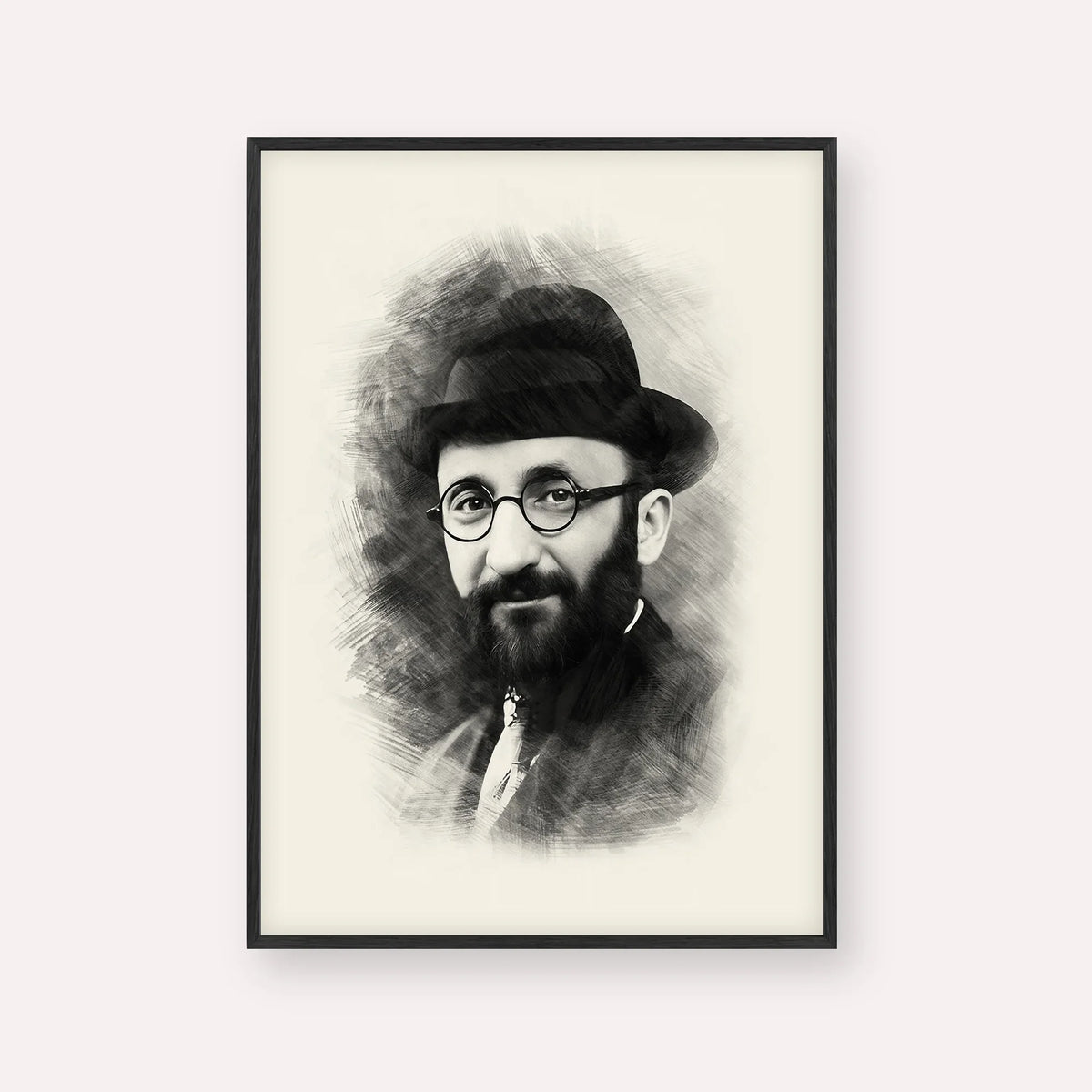 Rabbi Eliyahu Eliezer Dessler – Black & White – Black Frame Vertical | Jewish Wall Art, Gedolim Pictures