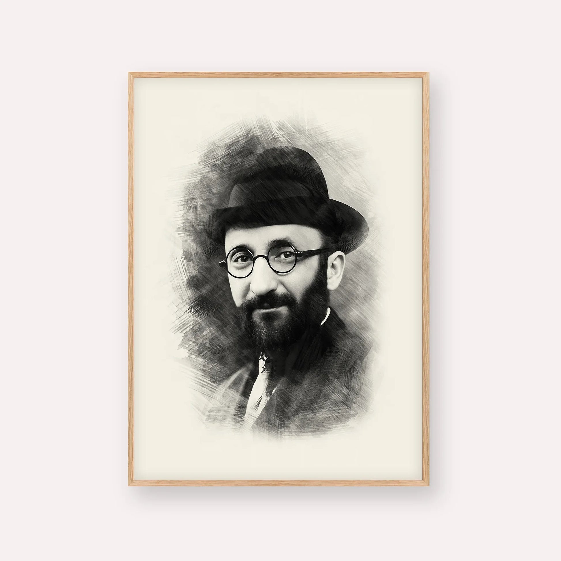Rabbi Eliyahu Eliezer Dessler – Black & White – Wood Frame Vertical | Jewish Wall Art, Gedolim Pictures