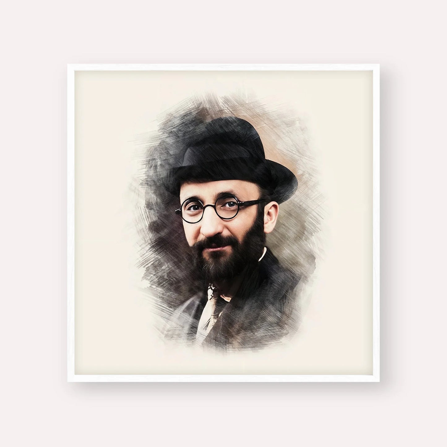 Rabbi Eliyahu Eliezer Dessler – White Frame Square | Jewish Wall Art, Gedolim Pictures