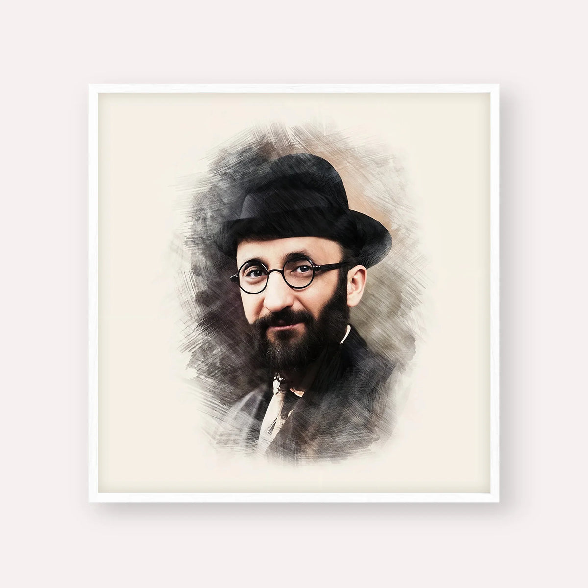 Rabbi Eliyahu Eliezer Dessler – White Frame Square | Jewish Wall Art, Gedolim Pictures