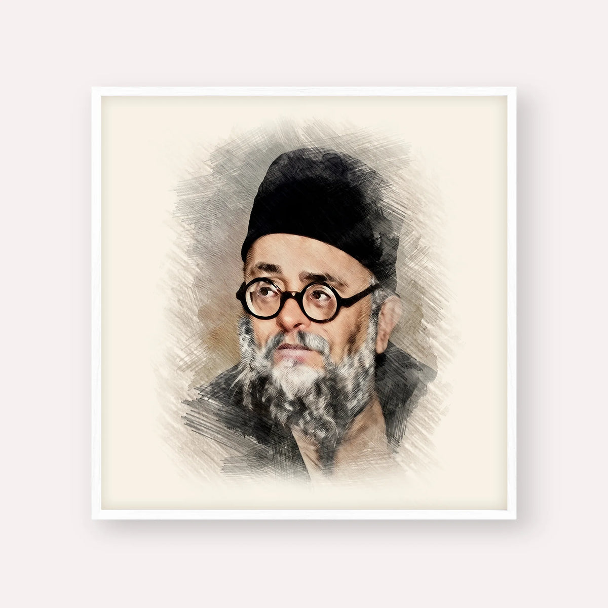 Rabbi Ezra Attiya – White Frame Square | Jewish Wall Art, Gedolim Pictures