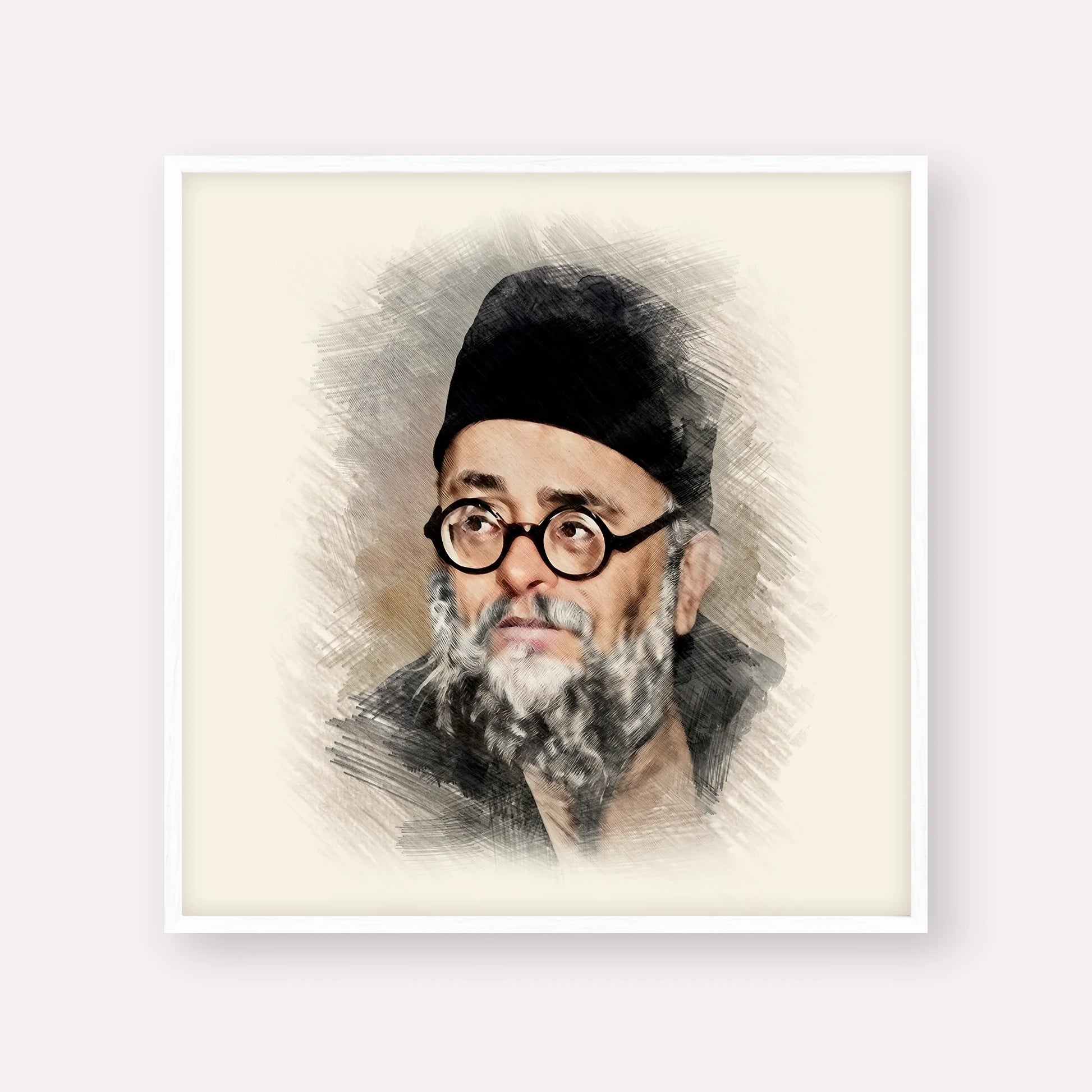 Rabbi Ezra Attiya – White Frame Square | Jewish Wall Art, Gedolim Pictures