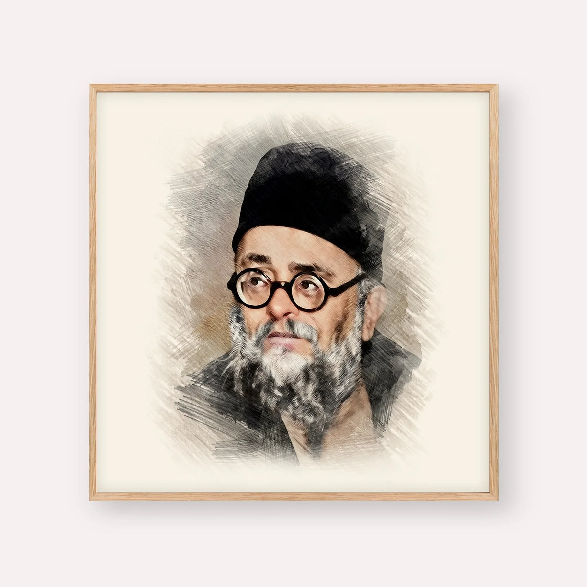 Rabbi Ezra Attiya – Wood Frame Square | Jewish Wall Art, Gedolim Pictures