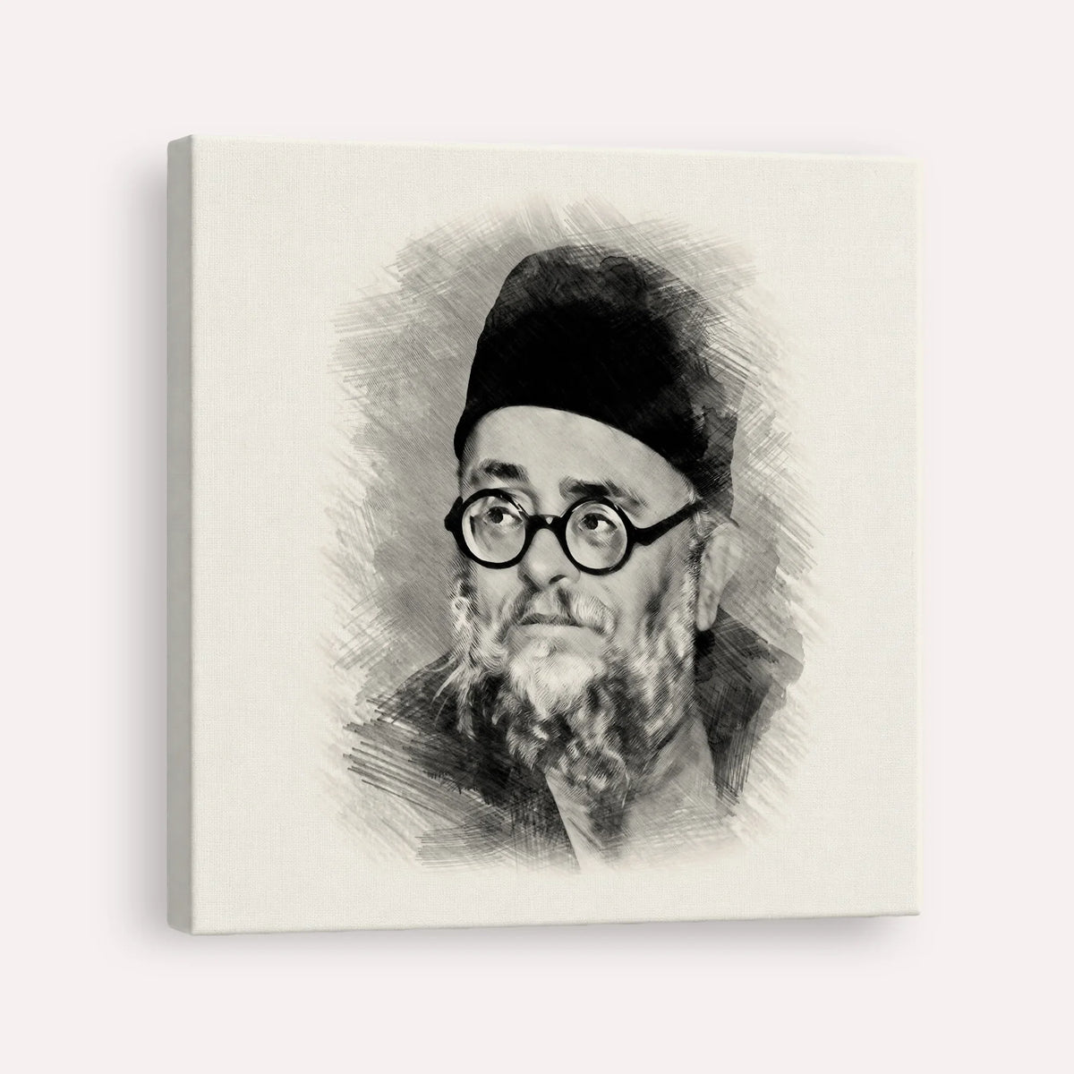 Rabbi Ezra Attiya – Black & White – Canvas Square | Jewish Wall Art, Gedolim Pictures