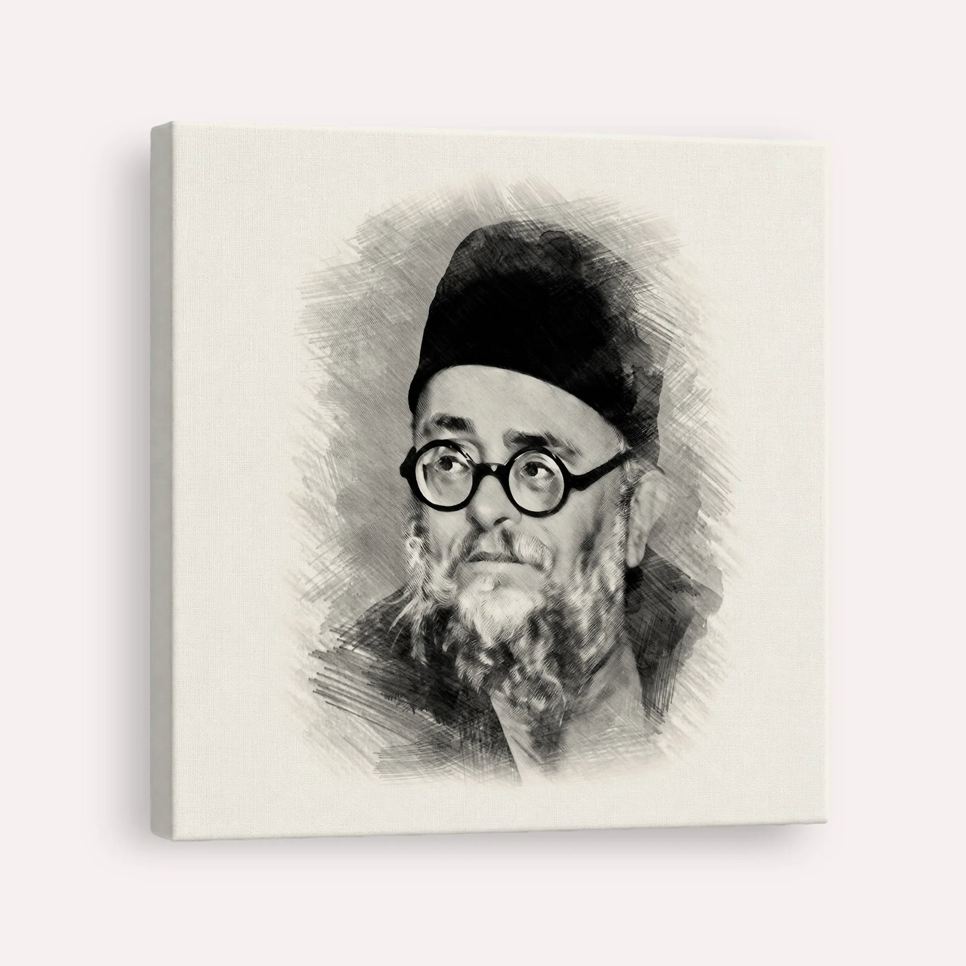 Rabbi Ezra Attiya – Black & White – Canvas Square | Jewish Wall Art, Gedolim Pictures