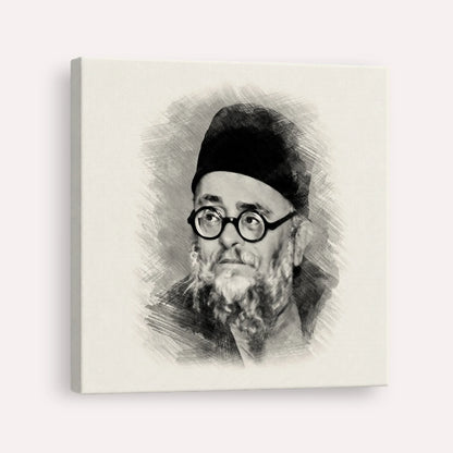 Rabbi Ezra Attiya – Black & White – Canvas Square | Jewish Wall Art, Gedolim Pictures