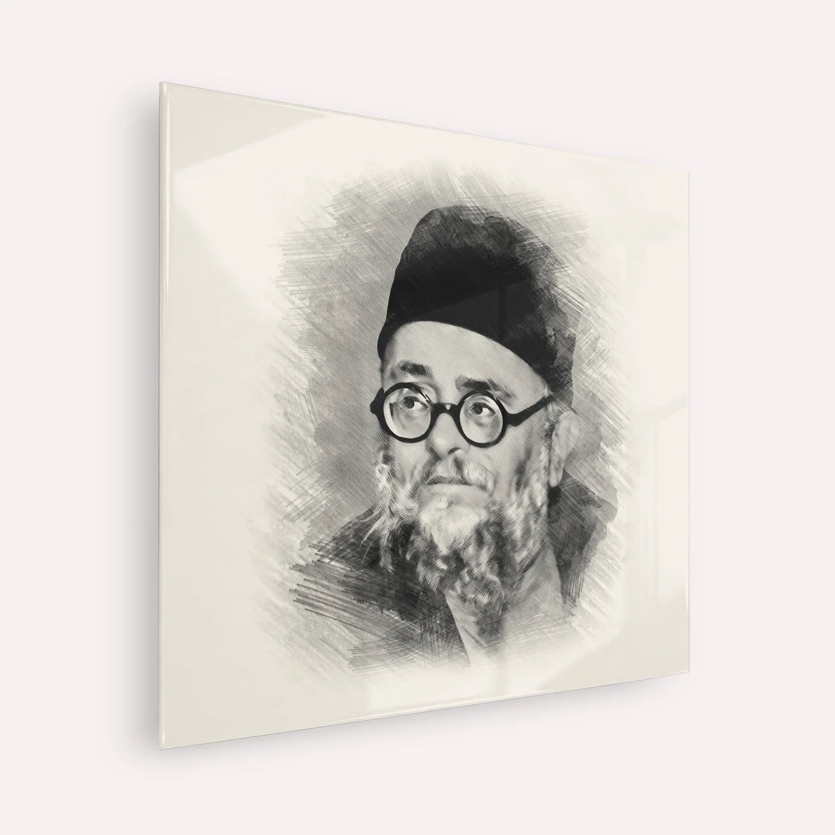 Rabbi Ezra Attiya – Black & White – Acrylic Glass Square | Jewish Wall Art, Gedolim Pictures