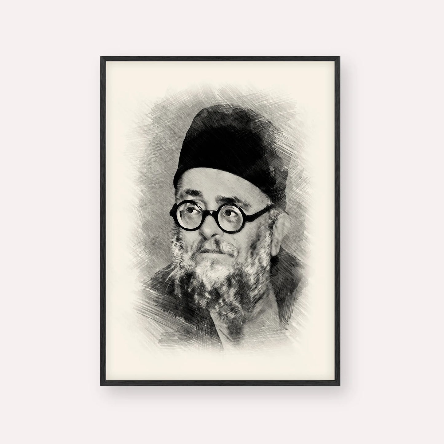 Rabbi Ezra Attiya – Black & White – Black Frame Vertical | Jewish Wall Art, Gedolim Pictures