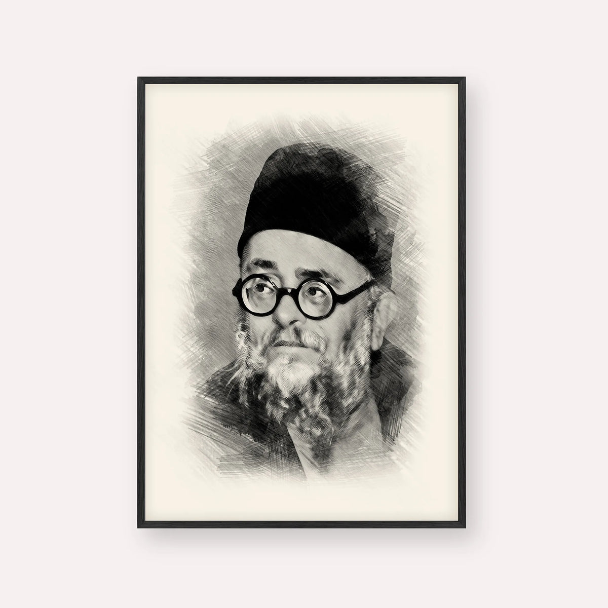 Rabbi Ezra Attiya – Black & White – Black Frame Vertical | Jewish Wall Art, Gedolim Pictures