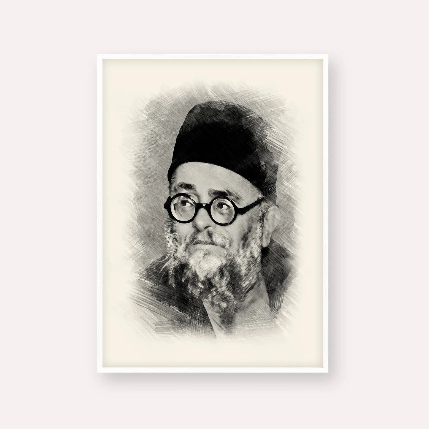 Rabbi Ezra Attiya – Black & White – White Frame Vertical | Jewish Wall Art, Gedolim Pictures