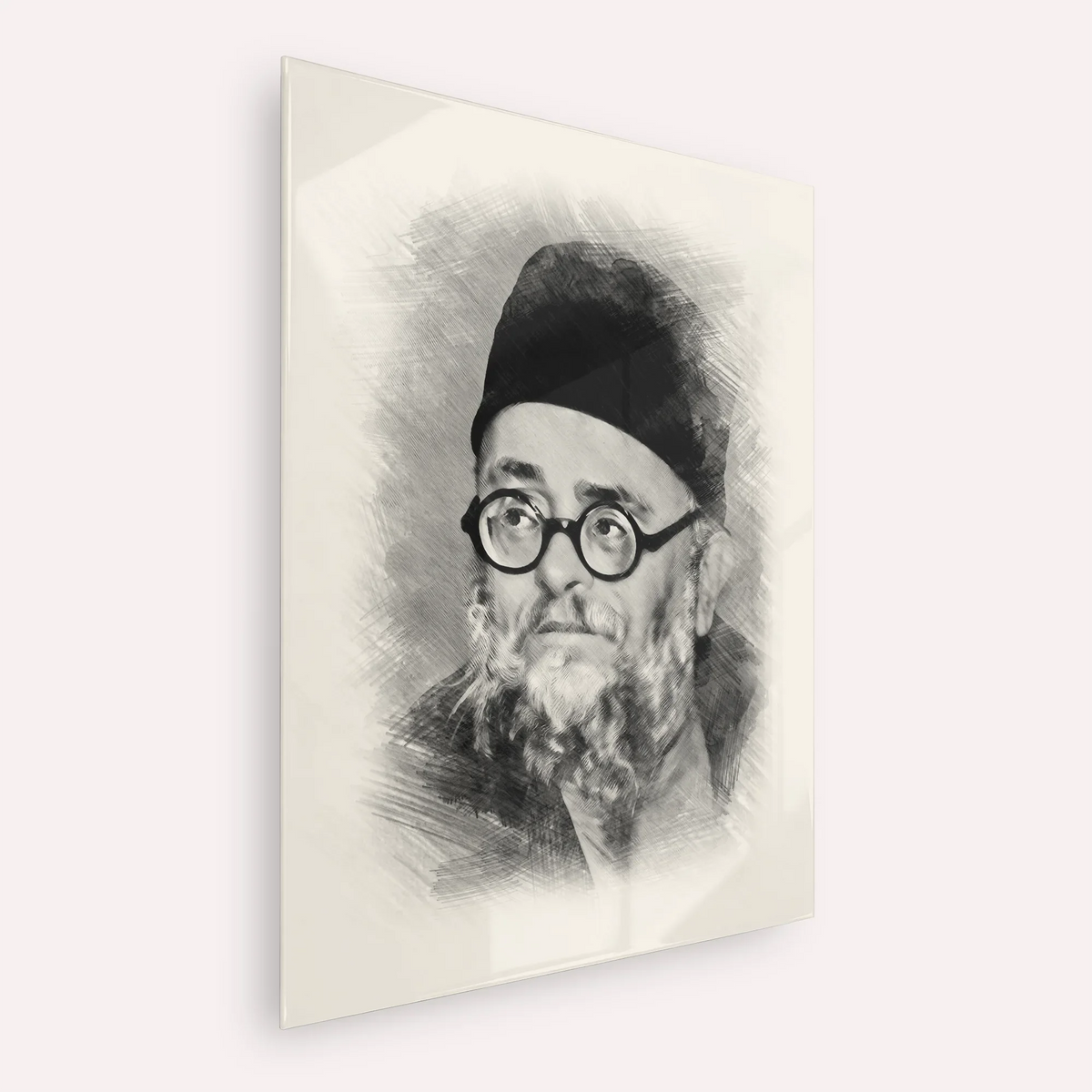 Rabbi Ezra Attiya – Black & White – Acrylic Glass Vertical | Jewish Wall Art, Gedolim Pictures